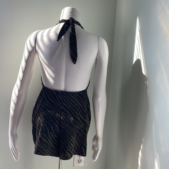 Zara Black Mini Metallic Halter Romper Small - Picture 4 of 6